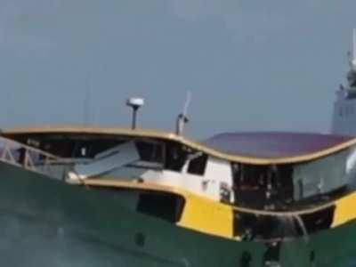 Bridge crew of the Philippine resupply boat &quot;Unaize Mae 4&quot;, signals both the China Coast Guard and the Philippine Coast Guard that it's in distress, as the CCG disabled and severely damage her as she tried to run the blockade.