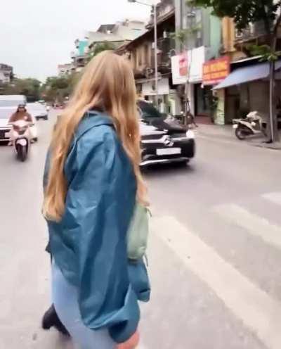 Crossing the street in Vietnam