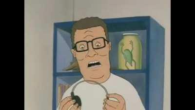 Hank Hill listens to noises from a truck stop bathroom!