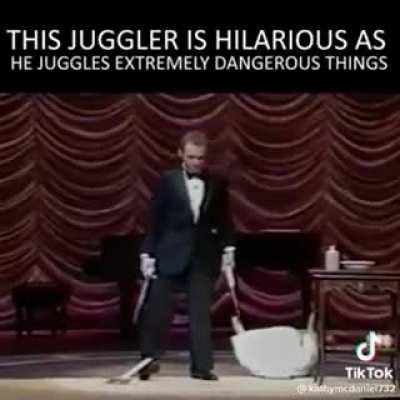 This Juggler is Hilarious as he Juggles Extremely Dangerous Things!!!