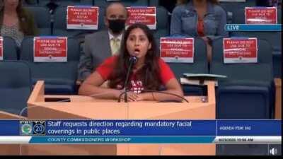 This angry Florida woman argued today against the mask mandate, while bringing up the devil, 5G, Bill Gates, Hillary Clinton, &quot;the pedophiles&quot; and the deep state