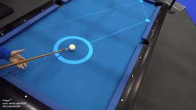 A pool table with trajectories