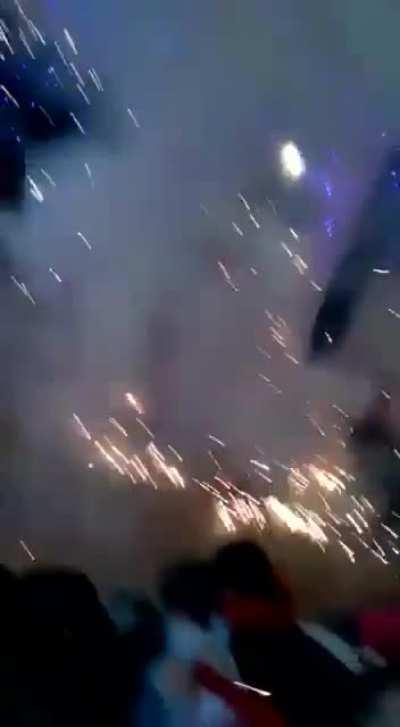 Blowing up fireworks indoors