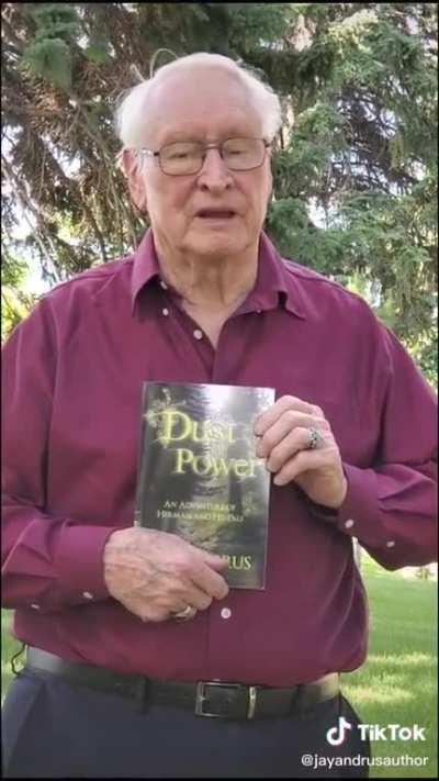 Not sure if this is allowed, but my sweet, pure grandpa made a tiktok to try and sell his book 😭