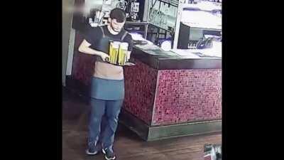 Bartender Spills Tray Of Beers