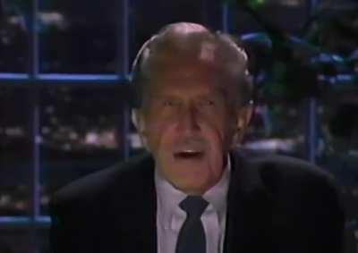 Vincent Price performing his iconic “Thriller” monologue on Joan Rivers’ Late Show, 1987.