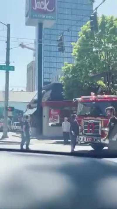 Vigilante saves us from a main character standing in front of a firetruck and blocking it.